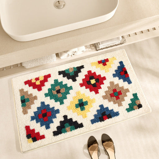 Feblilac Checkerboard and Plaid Tufted Bath Mat