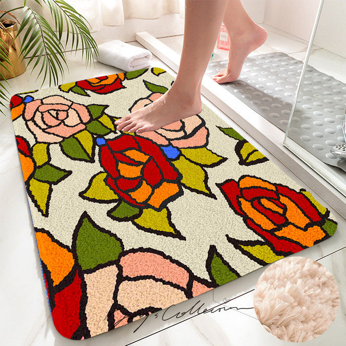 Feblilac Beautiful Rose Garden Tufted Bath Mat