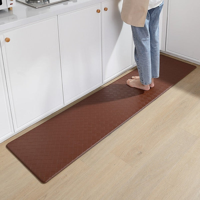 Feblilac Solid Color Grid Leather Kitchen Mat