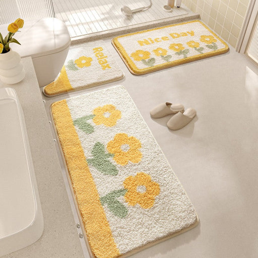 Feblilac Yellow Sunflowers Tufted Bathroom Mat Toilet U-Shaped Floor Mat