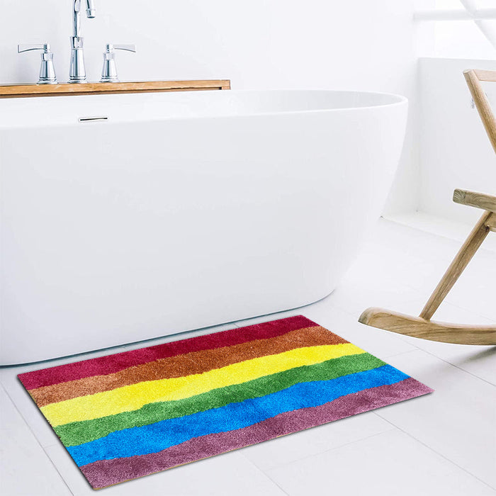 Rainbow Flag Bath Mat, Gay Pride Home Decor, Colorful Mountain Bathroom Rug, 60x90cm or 23x35 inches