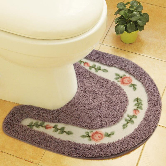 Feblilac Oval Flower Tufted Toilet U-Shaped Floor Bathroom Mat