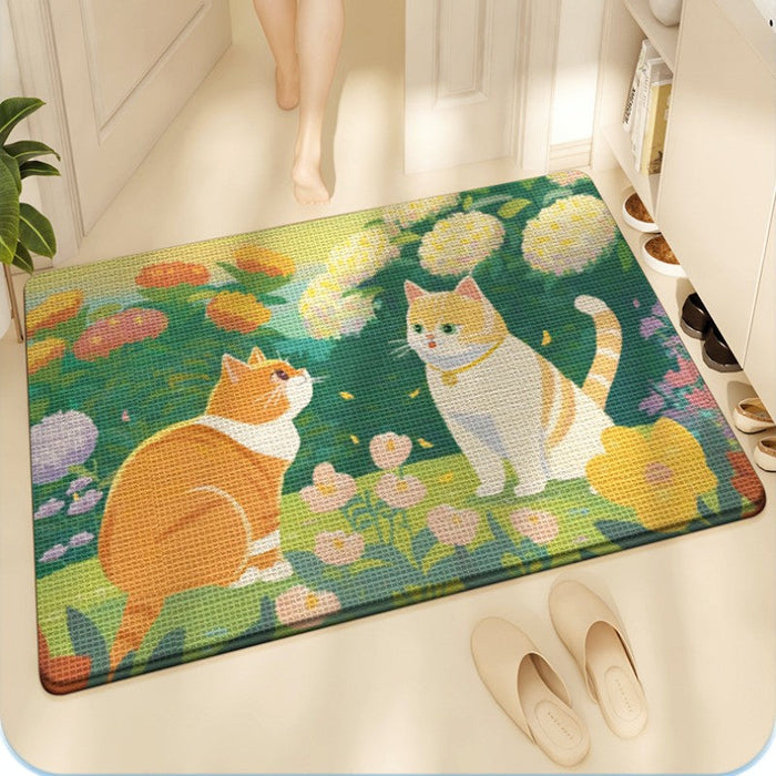 Feblilac Cute Cats in Flowers PVC Coil Door Mat