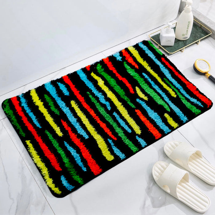 Feblilac Black background Color Lines Tufted Bath Mat