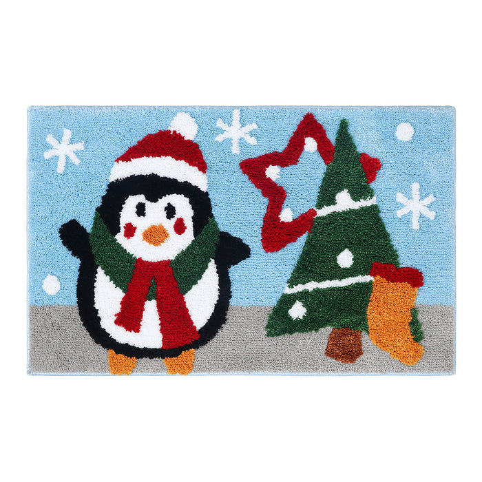 Feblilac Merry Christmas Tree and Happy Santa Claus Snowman Bath Mat