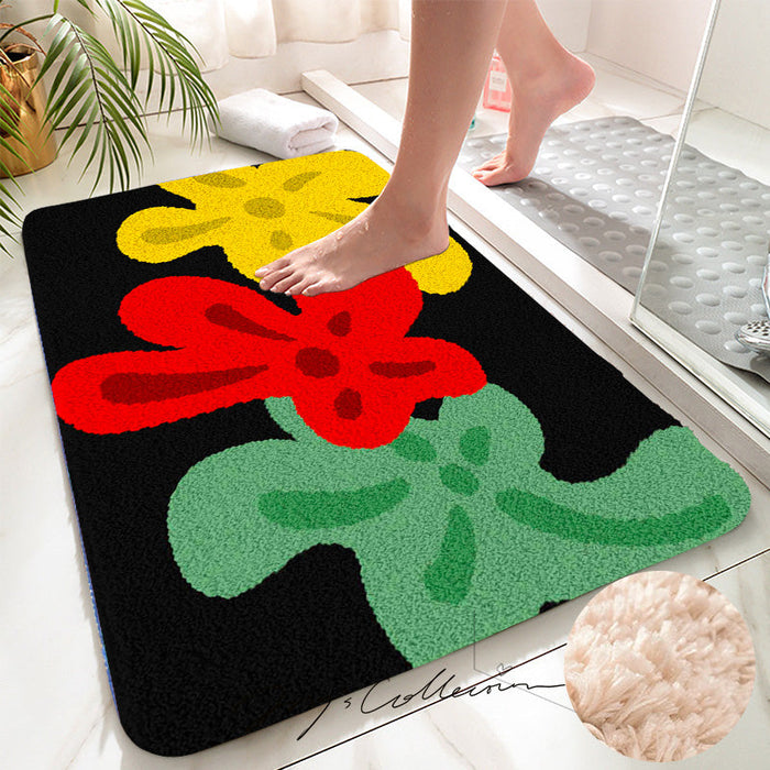 Feblilac Red Yellow and Green Three Flowers Tufted Bathmat