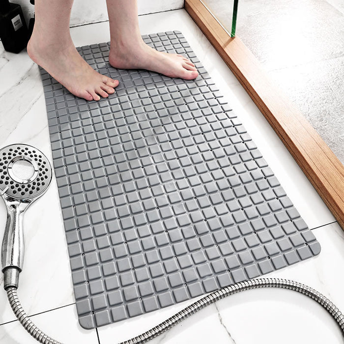 Feblilac TPE Grey/Khaki/White Checkboard Drain Holes and Suction Cups Antiskid Tub Rug, Bathtub Mats