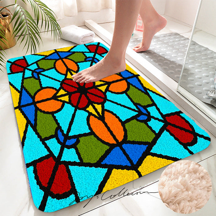 Feblilac Baroco Style Glasses Geometric Tufted Bath Mat