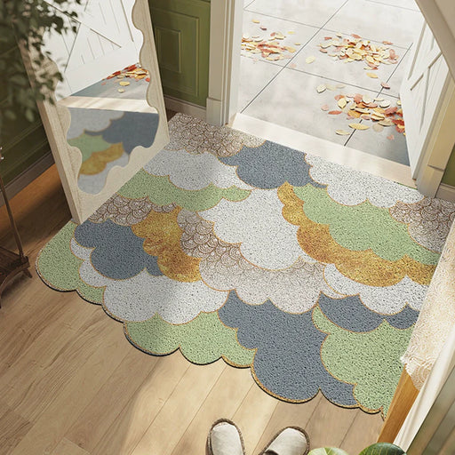 Feblilac Irregular Green Floating Clouds PVC Coil Door Mat