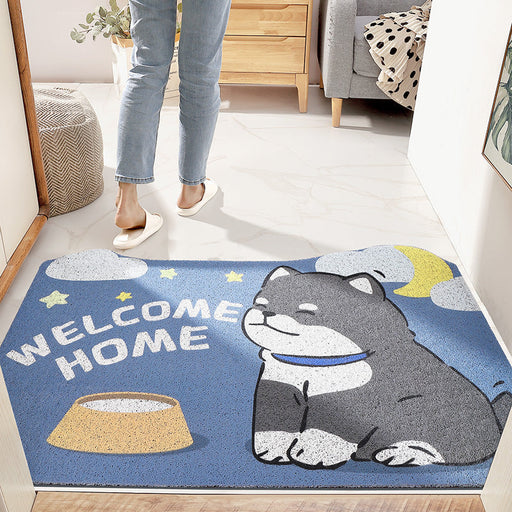 Feblilac Cute Grey Cat PVC Coil Door Mat