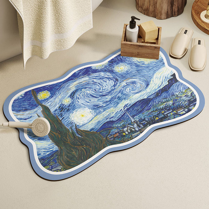 Feblilac Flowers Oil Painting Diatomaceous Earth Bathmat