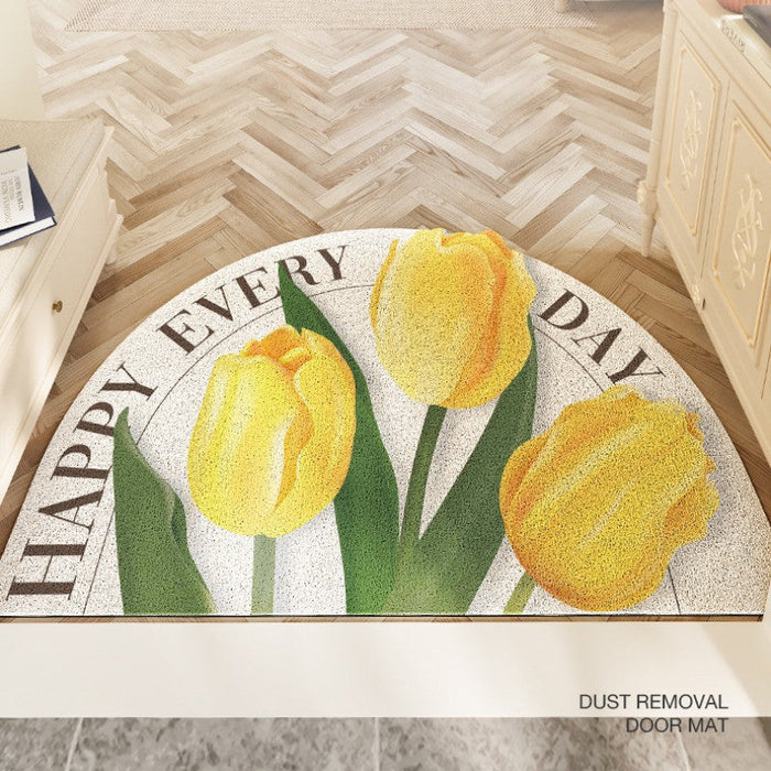 Feblilac Semicircle Yellow Tulip PVC Coil Door Mat