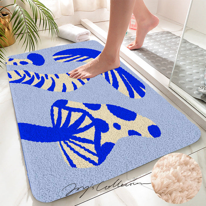 Feblilac Light Blue Mushroom Tufted Bath Mat