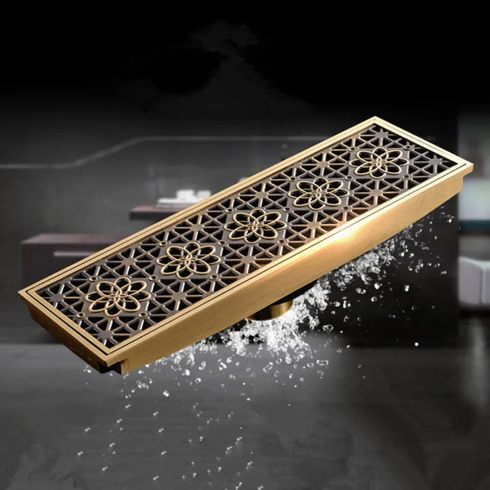 Drain 10*30CM Euro Antique Brass Art Carved Floor Drain Cover Shower Waste Drainer Bathroom Bath Accessories Strainer DL8547