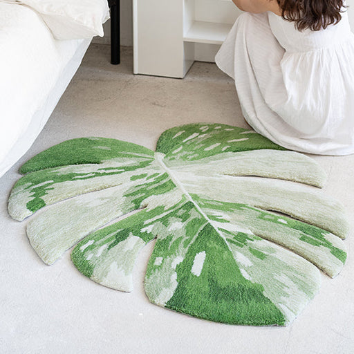 Monstera Living Room Mat Carpet, Green Plant Leaf Rug for Bedroom