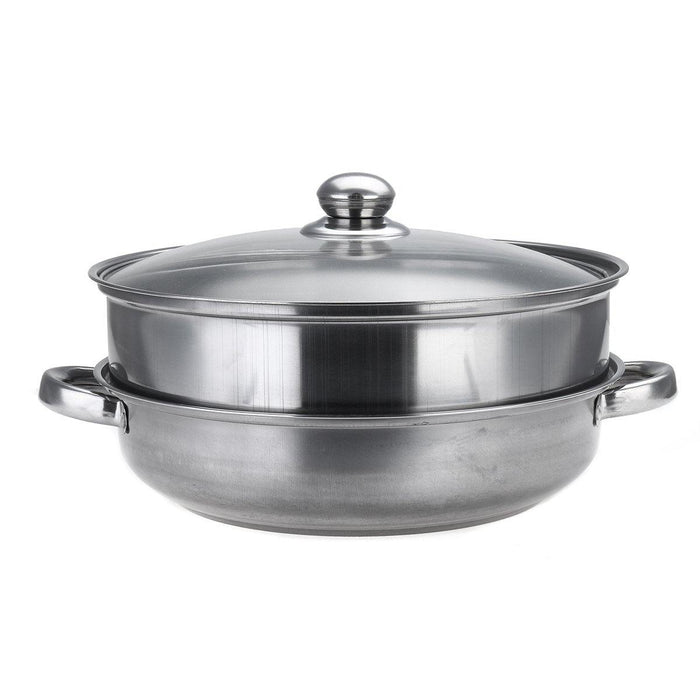 Steamer Cooker Pot Set Pan Cook Food Glass Lids Stainless Steel 28CM