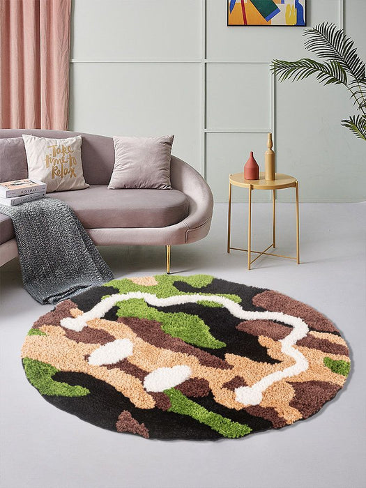 Tufted Smile Face Round Rug, Fun Fluffy Mat for Bathroom Bedroom