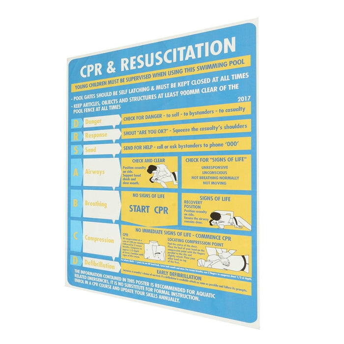 600x400mm Plastic CPR & Resuscitation Chart DRSABC Pool Spa Safety Sign Wall Sticker