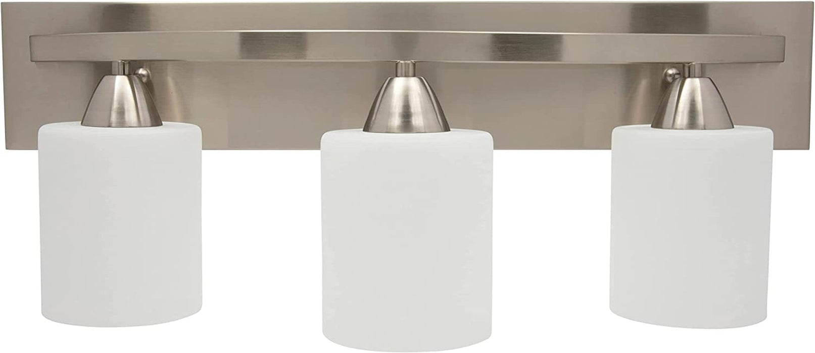 '- Bathroom Vanity Light Bar - Brushed Nickel, 3 Lights, E26 100W LED - Interior Bathroom Lights over Mirror - Contemporary Modern Glass Shade (Bulbs Not Included)