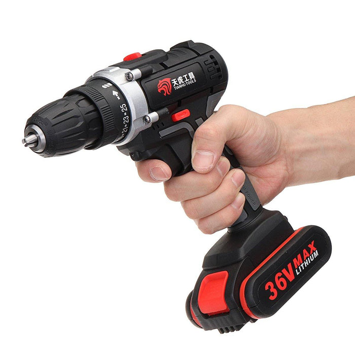 36V Electric Cordless Drill 28NM Brushless Screwdriver With LED Rechargeable Battery (Two Batteries)