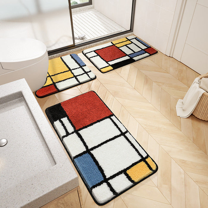 Feblilac Colorful Geometric Square Tufted Bathroom Mat Toilet U-Shaped Floor Mat