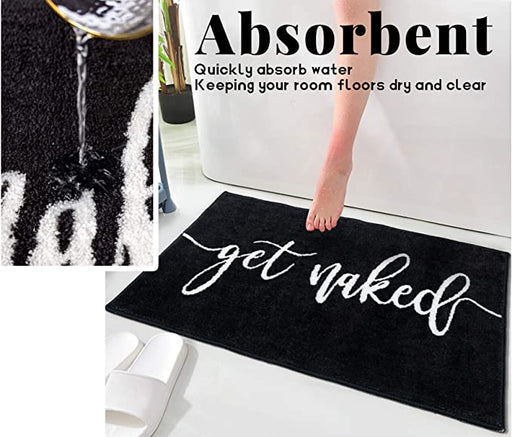 Feblilac Black Get Naked Letter Print Tufted Bath Mat