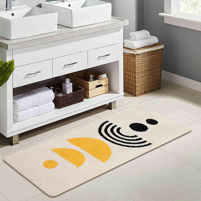 Yellow Black Boho Bathroom Rug, Abstract Modern Geometric Bath Mat