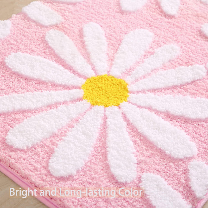 Pink Bathroom Rugs Cute Daisy Bath Mat White and Yellow Flower Decor Rug Non Slip Floor Carpet Microfiber Bathmat Super Absorbent Machine Washable Bahtub Mats for Shower, Tub, Bedroom 16"x 24"