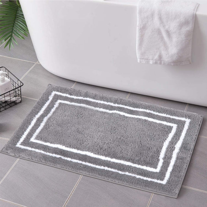 Grey Tufted Bathroom Runner Rug, Gray Non-Slip Extra Long Bath Mat