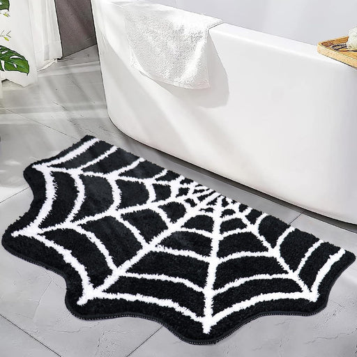 Feblilac Spider Web Bath Mat, 31×20" Halloween Bath Mat Non-Slip Rugs Spiderweb Rug Machine Washable Goth Bath Mat Area Rugs Gothic Rug for Front Door, Bedroom, Living Home (Black)