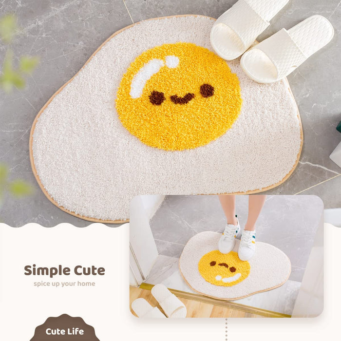 Cute Fired Egg Bath Mat, Soft Shower Rug