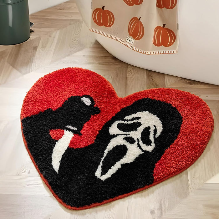 Feblilac Halloween Bathroom Rugs Black Red Orange Bath Mat Non Slip, Nightmare Before Christmas Halloween Home Decor, Funny Skull Bath Rugs Absorbent Washable Spooky Gifts