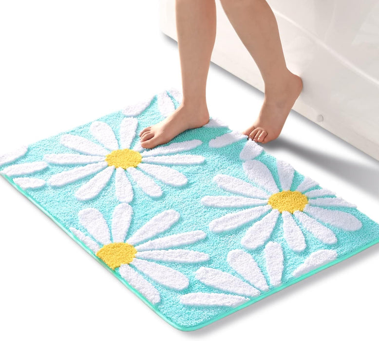 Pink Bathroom Rugs Cute Daisy Bath Mat White and Yellow Flower Decor Rug Non Slip Floor Carpet Microfiber Bathmat Super Absorbent Machine Washable Bahtub Mats for Shower, Tub, Bedroom 16"x 24"