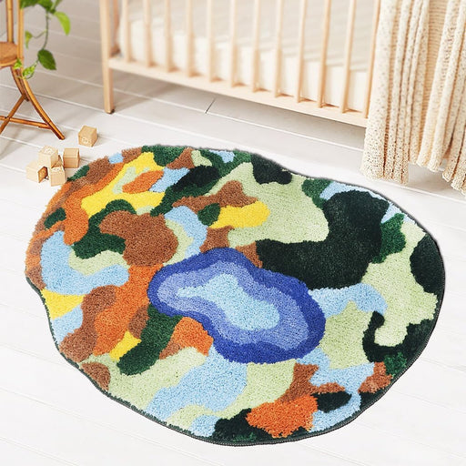 Feblilac Cute Green Moss Bathroom Rugs Leaf Shap Non Slip Bath Mat for Bathroom Decor Soft Floor Absorbent Carpet Shaggy Washable Shower Mat