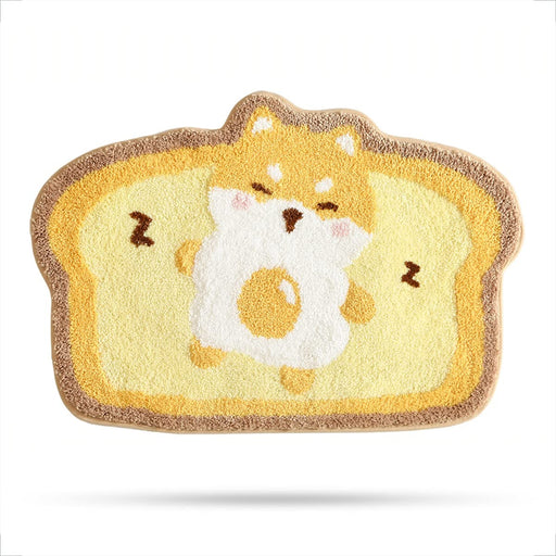 Cute Shiba Inu Toast Bath Mat, Soft Bathroom Rug