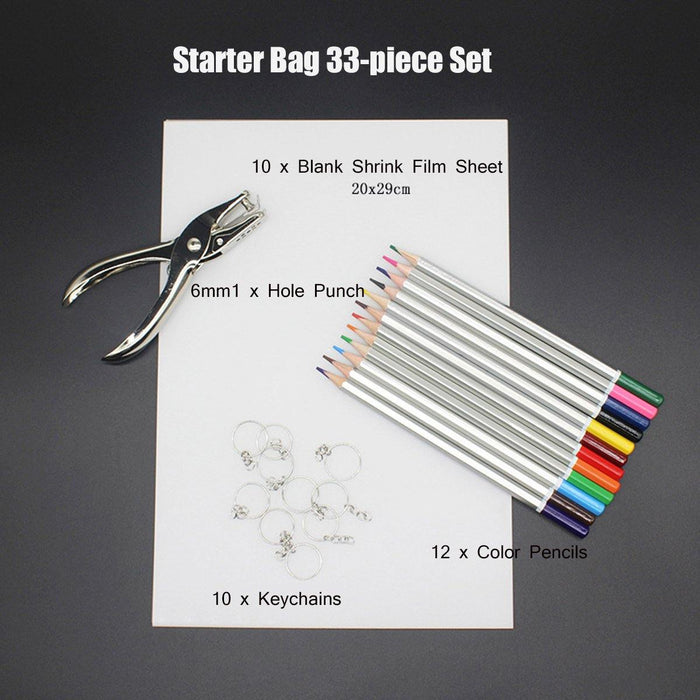 198Pcs/145Pcs/33Pcs DIY Heat Shrink Plastic Sheet Kit Shrinky Art Paper Hole Punch Keychains Pencils