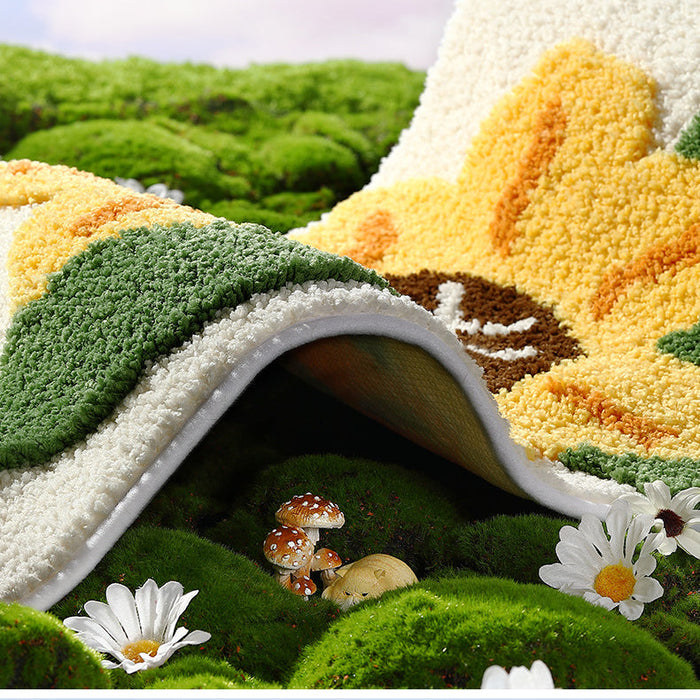 Feblilac Beige Big Sunflower Tufted Bath Mat