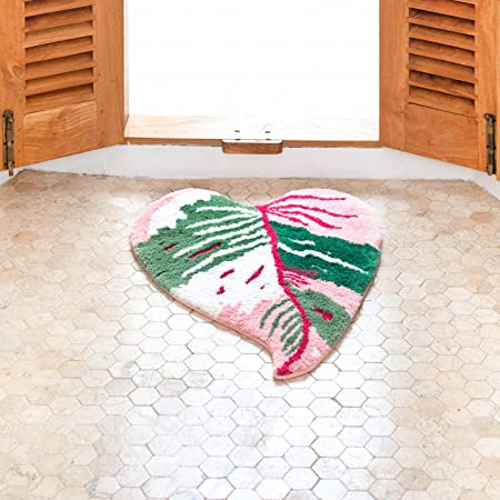 Feblilac Pink Princess Leaves Tufted Bath Mat