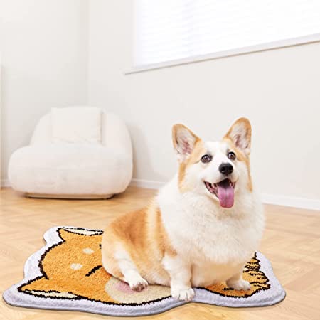 Feblilac Cute Shiba Cat Tufted Bath Mat