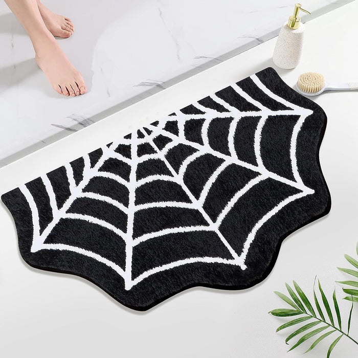 Feblilac Spider Web Rugs, Halloween Rug 20"x 32" Gothic Home Decor Small Rug, Bathroom Goth Rug, Suitable forBathroom, Bedroom, Living Room, Front Door, Holiday Door Mat