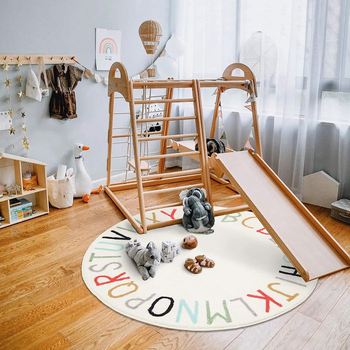 Colorful Round Kids Play Rug, Alphabet Nursery Area Rug, Extra Large Mat