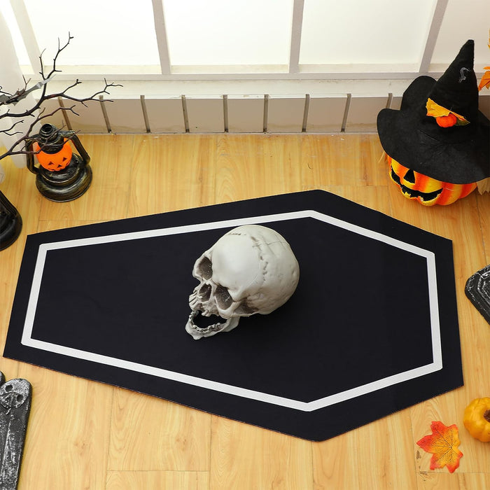 Feblilac 2 Pcs Coffin Bath Mat 32" x 20" Spooky Halloween Rug Flannel Non Slip Goth Door Mat Black Gothic Home Decor for Halloween Bedroom Bathroom Front Door Kitchen Horror Gifts Holiday Decorations