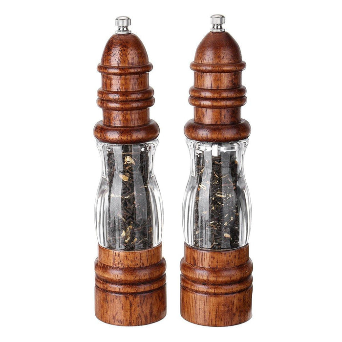 Wooden Salt And Pepper Grinder Set - Wood And Acrylic Mills Adjustable Coarseness