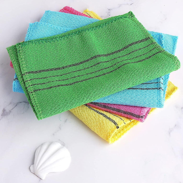 5Pcs Korean Exfoliating Mitt Asian Exfoliating Bath Washcloth Reusable Exfoliating Dual Texture Bath Towel for Shower, Spa, Massage and Body Scrubs Dead Skin Remover Exfoliator