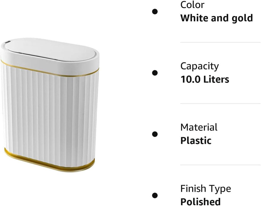 Bathroom Trash Can,3.5 Gallon Touchless Automatic Small Bathroom Garbage Can with Lid, Slim Motion Sensor Plastic Narrow Trash Bin for Bedroom, Office,Rv,White