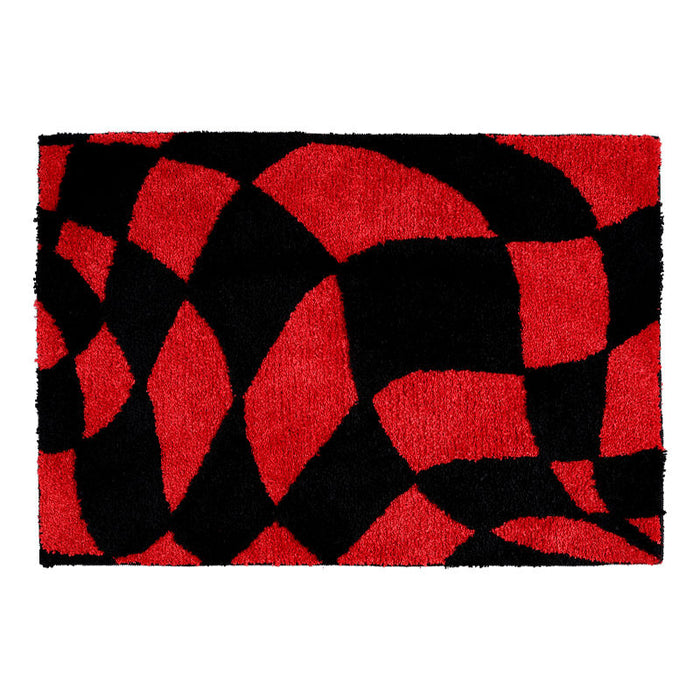 Feblilac Black and White Checkerboard Bath Mat, Abstract Curly Mat Rug