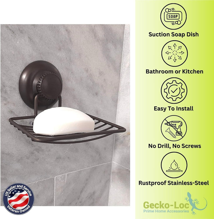 Soap Dish Suction Mounting Bath Soap Bar Holder for Bathroom, Metal Bath Shower Bathtub Wall Tile or Kitchen Sink Soap or Sponge Dishes - Bronze
