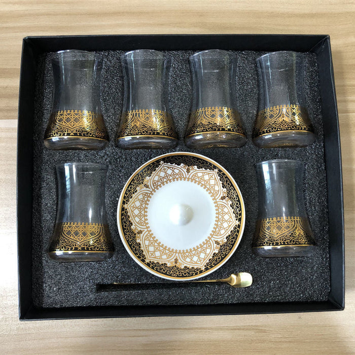 Gold Red Heat Resistant Tea Cup Glass Coffee Mug Set