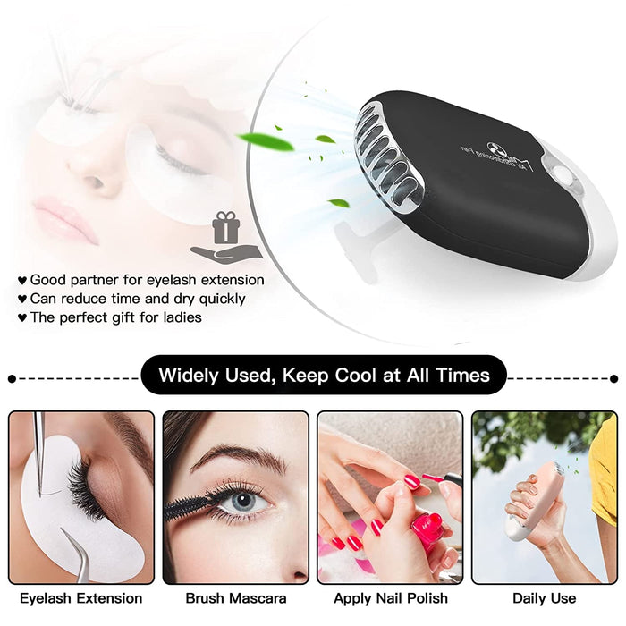 Eyelash Fan,Rechargeable Handheld Mini Fan Lash Dryer with Built in Sponge,Perfect for Eyelash Extension Application