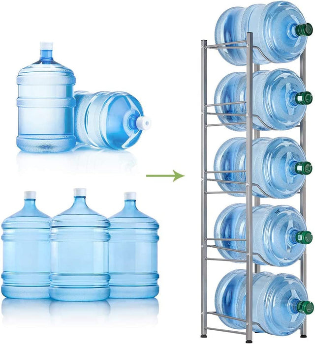 5-Tier Water Jug Rack, 5 Gallon Detachable Water Bottle Holder for Kitchen, Office, Home, Silver